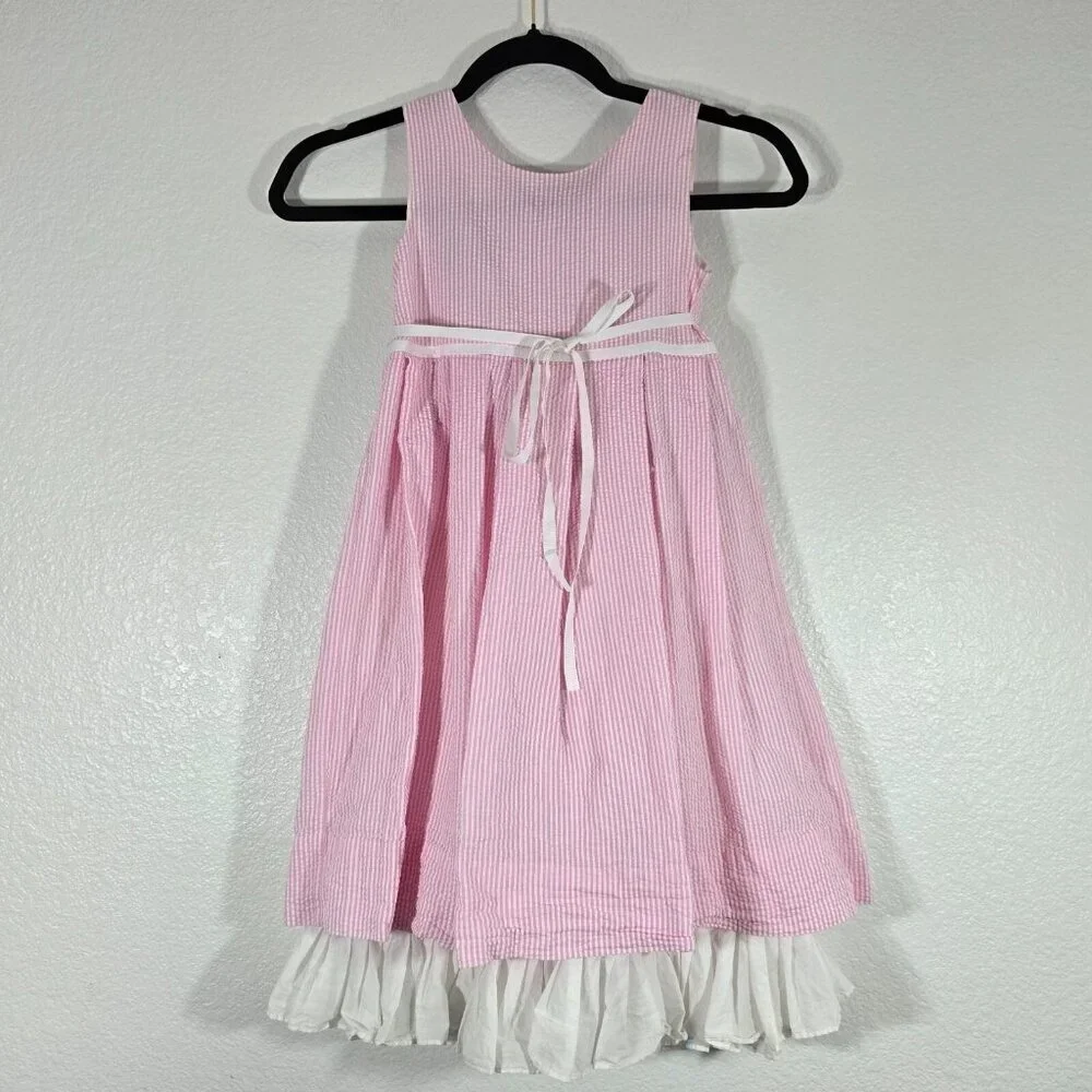 Ralph Lauren Seersucker Wrap Dress Kids Girl 6X Pink Stripe Lined Party Preppy
